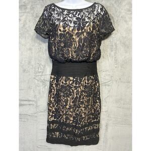 Tadashi Shoji Dress Women Size 10 Sheer Black Lace Whimsigoth Floral Luxury Y2K